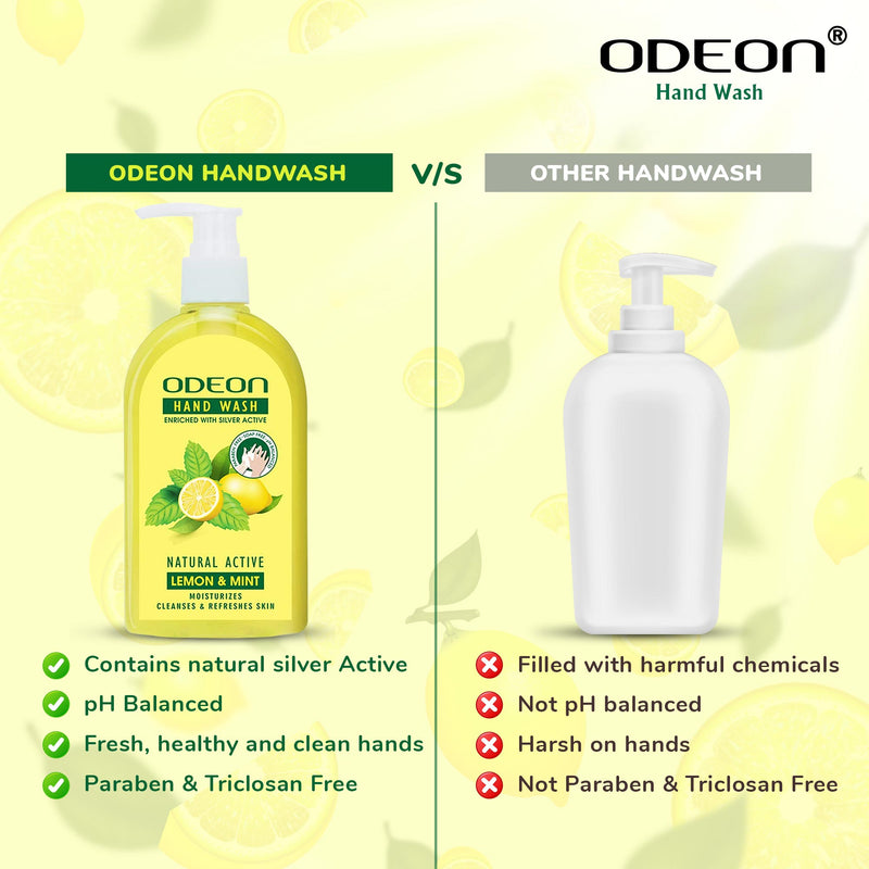ODEON Hand Wash Lemon & Mint Natural Active Bottle 250ml With Refill Pack 185ml