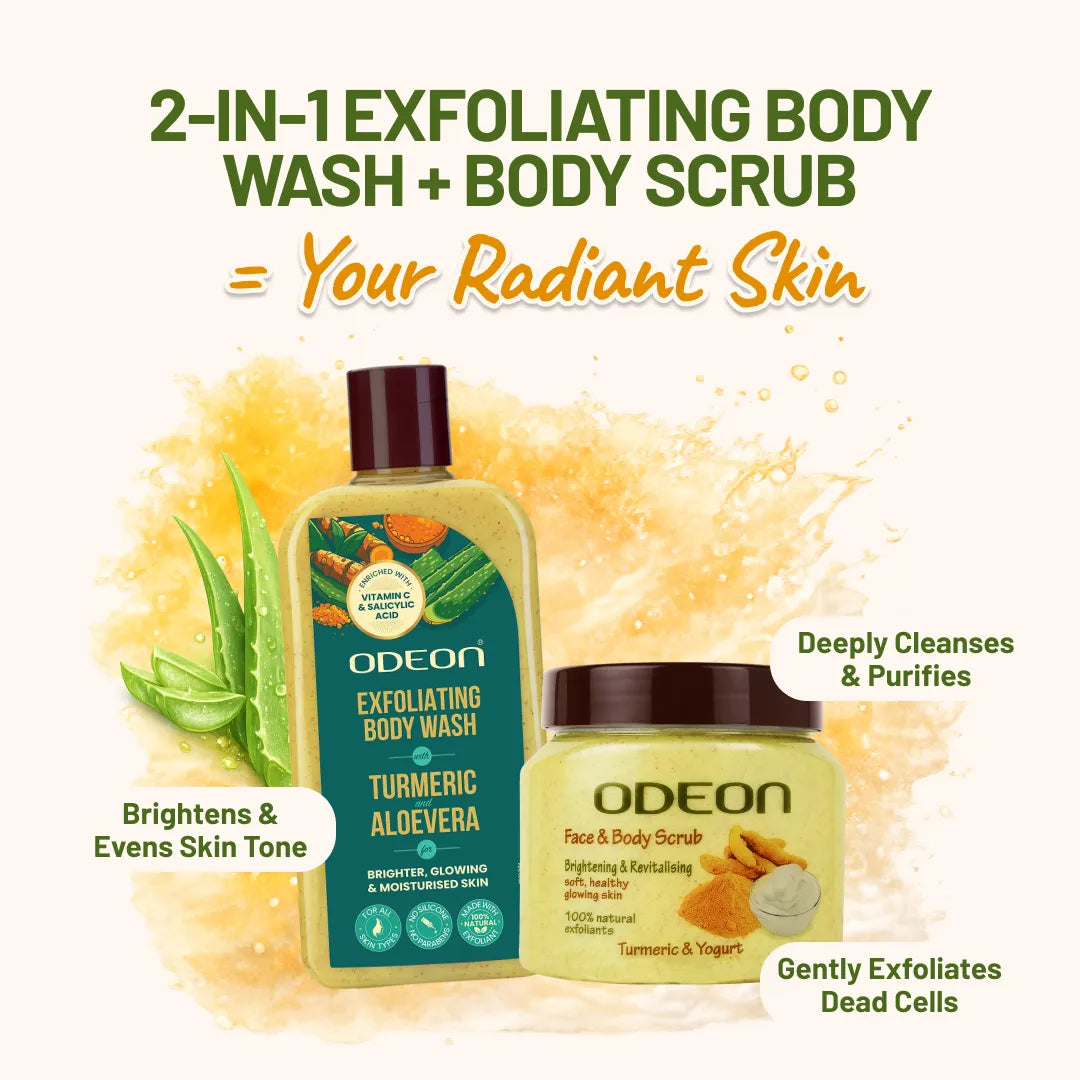 Turmeric Body Care Kit – Body Wash + Body Scrub for Tan Removal