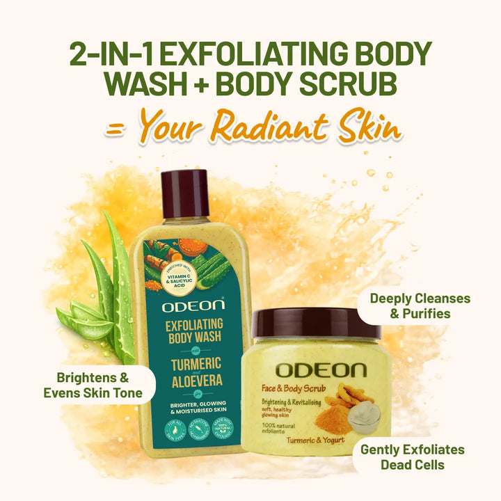 Turmeric Body Care Kit – Body Wash + Body Scrub for Tan Removal