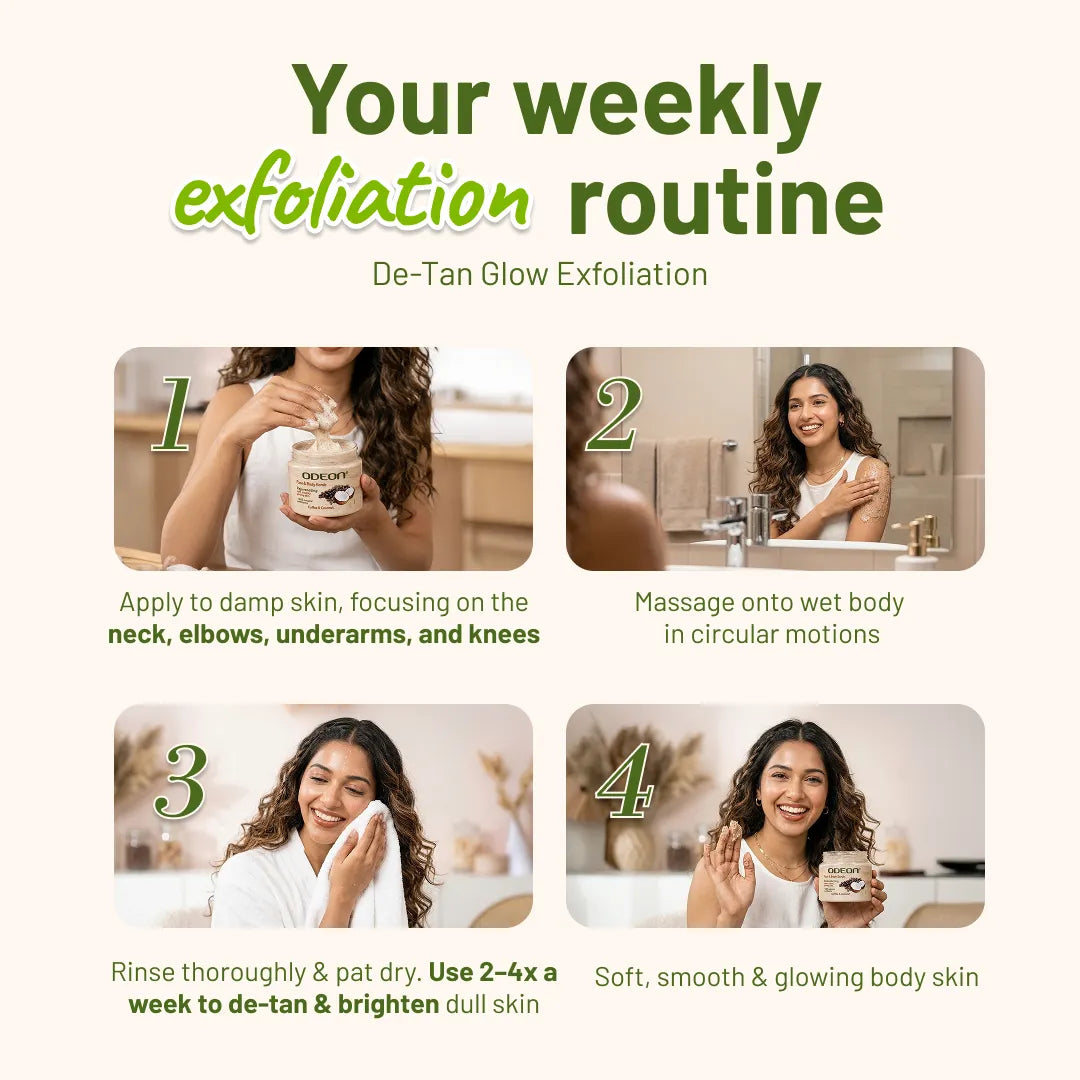 Rejuvenating coffee and coconut body scrub for dull skin, a type of exfoliating scrub.