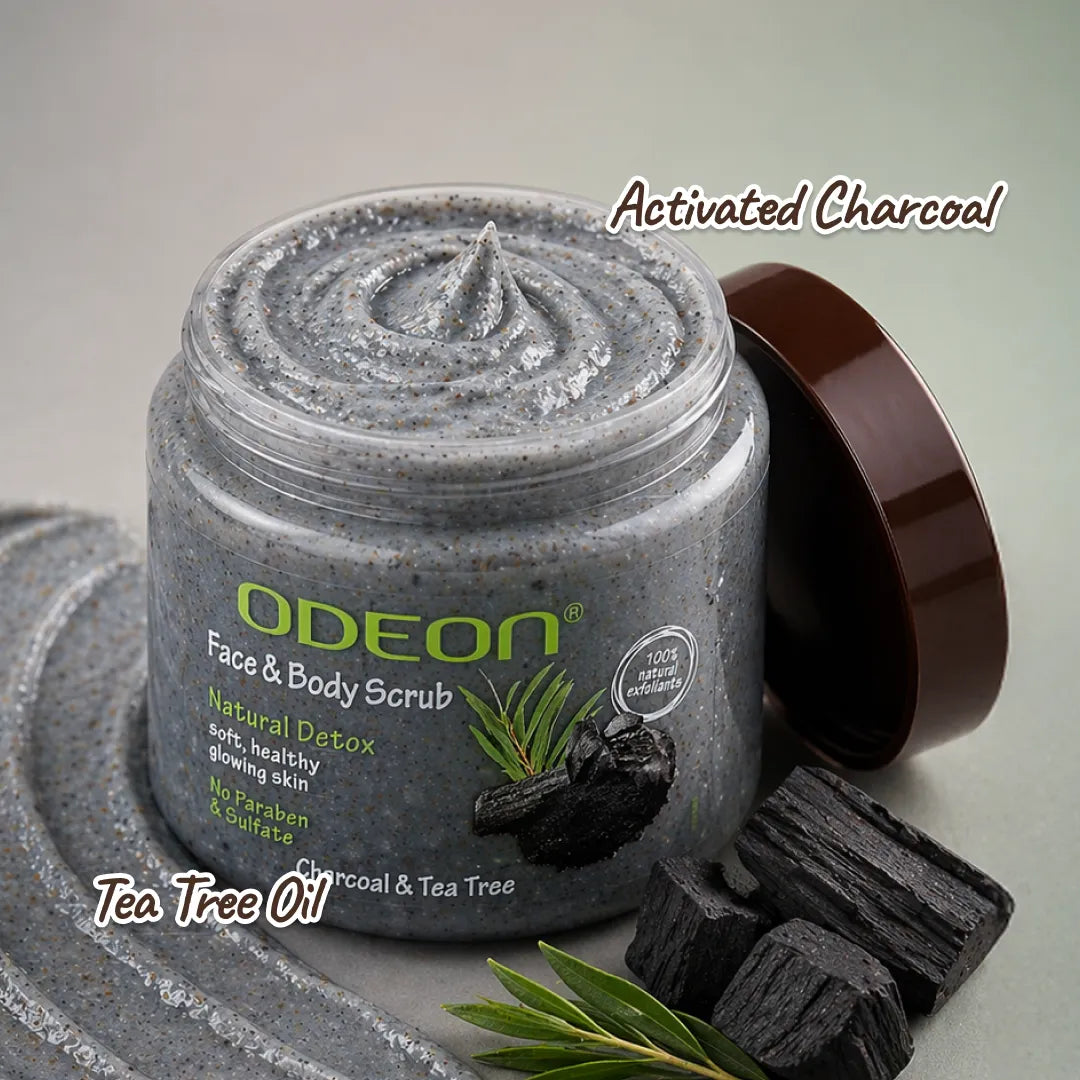 Charcoal & Tea Tree Body Scrub for Acne & Detox | Paraben-Free