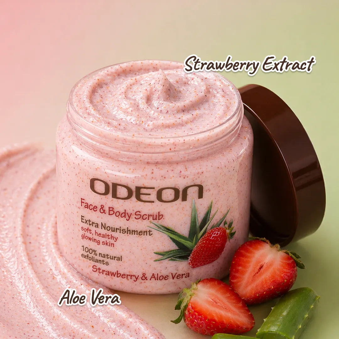 Strawberry & Aloe Vera Body Scrub – Soothing Glow Exfoliator for Sensitive Skin