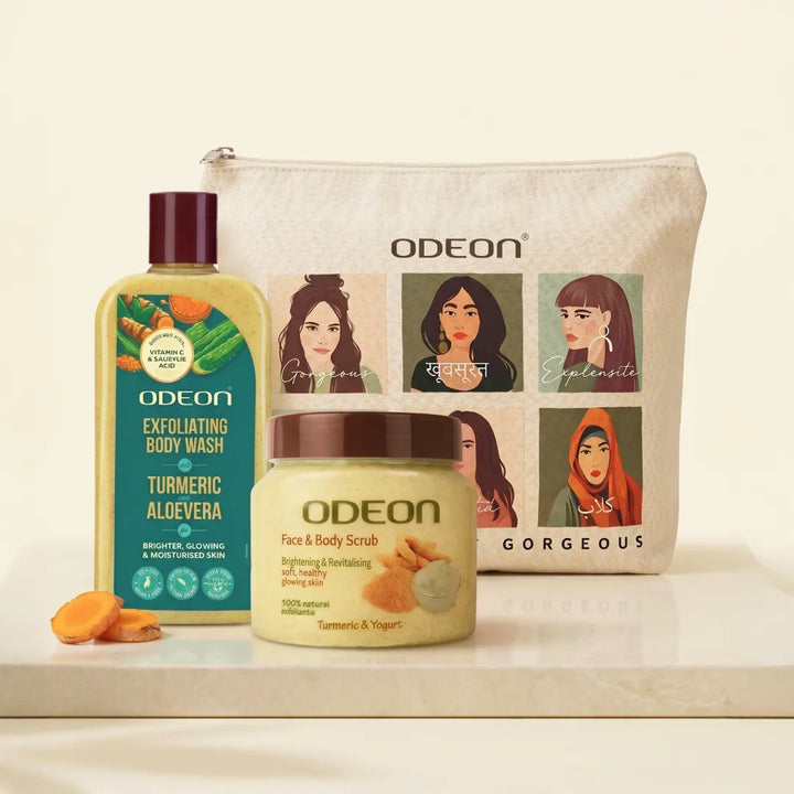 Turmeric Body Care Kit – Body Wash + Body Scrub for Tan Removal