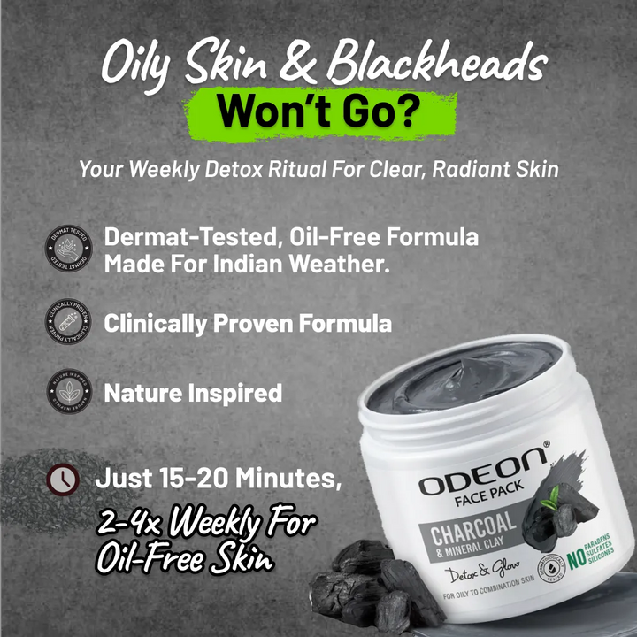 Activated Charcoal & Mineral Clay Face Pack for Oil Control & Clear Skin