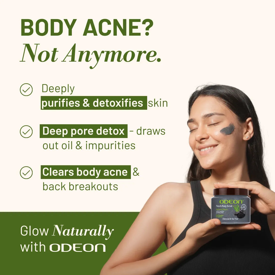 Charcoal & Tea Tree Body Scrub for Acne & Detox | Paraben-Free