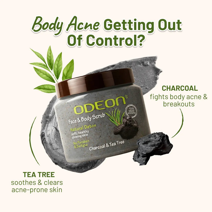 Charcoal & Tea Tree Body Scrub for Acne & Detox | Paraben-Free