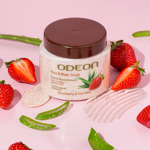 ODEON Strawberry & Aloe Vera Face and Body Scrub Jar 300ml