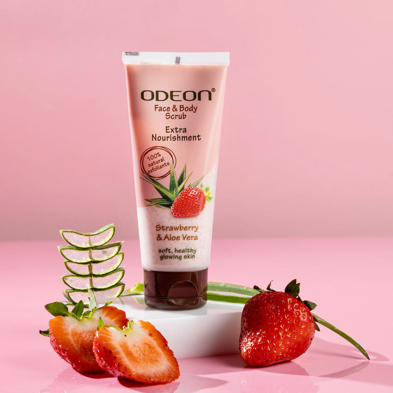 ODEON Strawberry & Aloe Vera Face and Body Scrub Tube 100ml