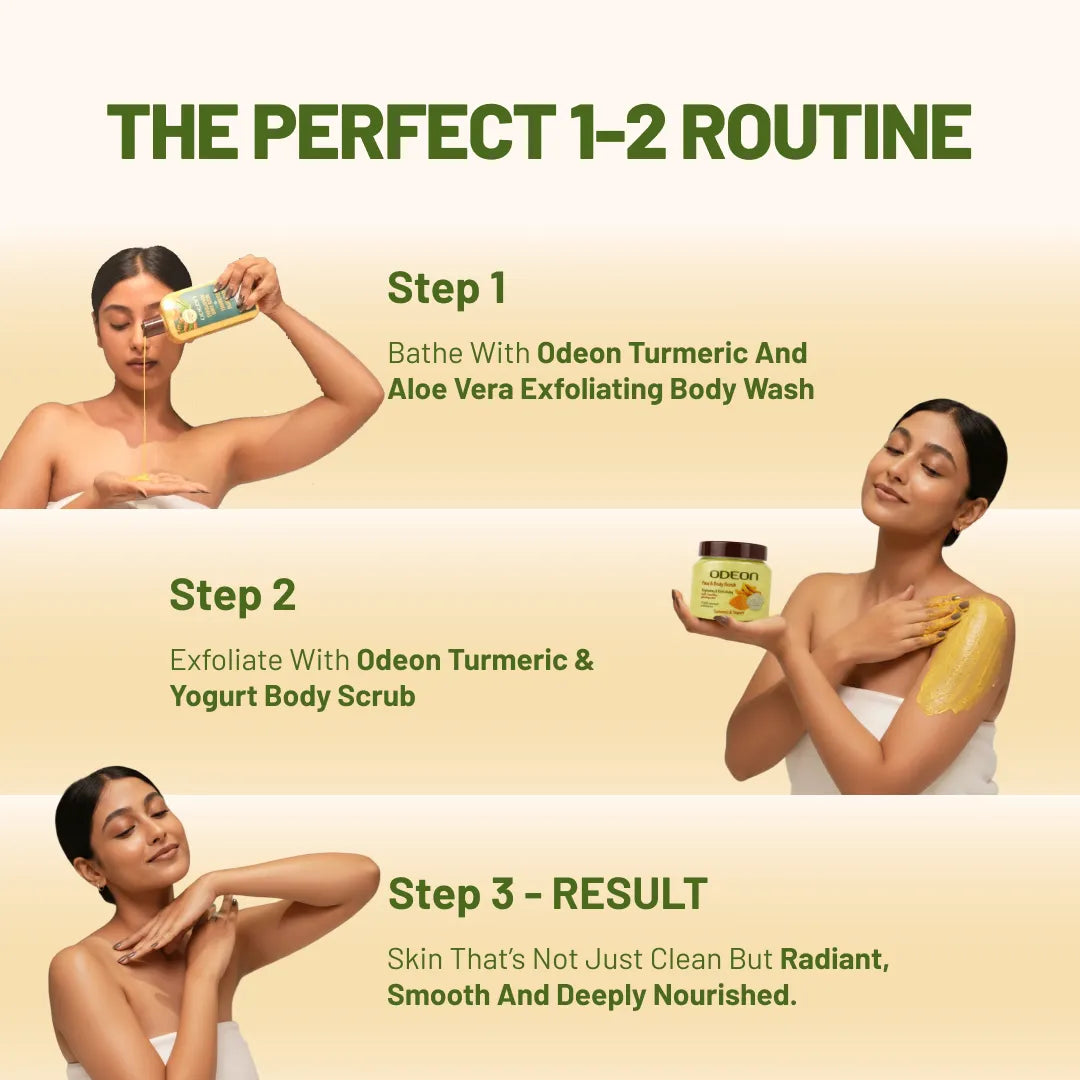 Turmeric Body Care Kit – Body Wash + Body Scrub for Tan Removal