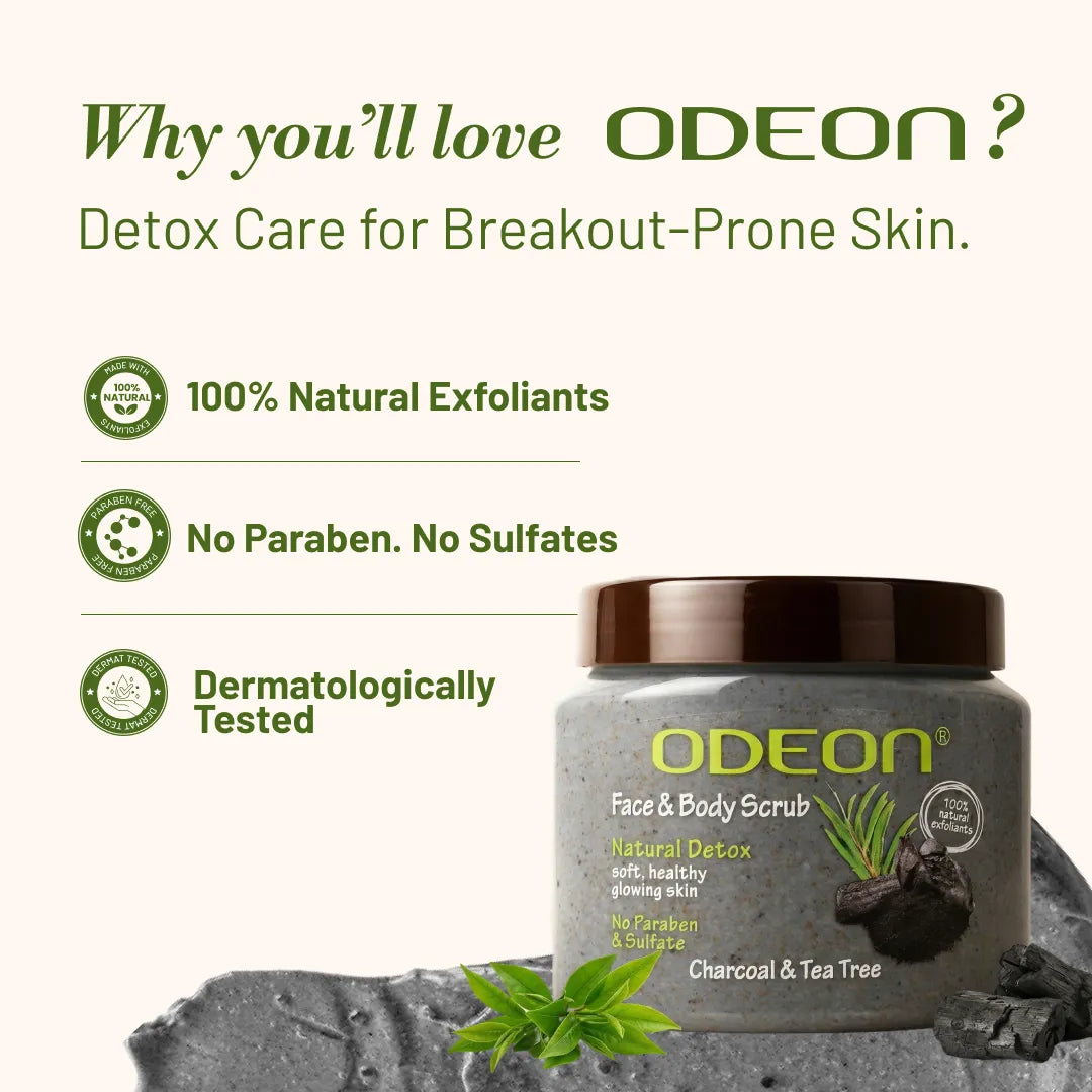Charcoal & Tea Tree Body Scrub for Acne & Detox | Paraben-Free