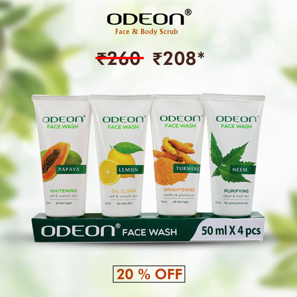 ODEON Face Wash Pack of 4 (Lemon+Turmeric+Papaya+Neem) 200ml