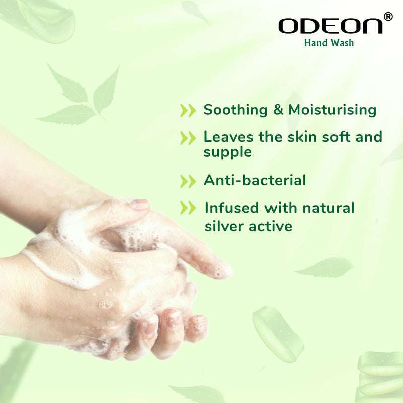 ODEON Hand Wash Aloe Vera & Neem Natural Active Bottle 250ml with Refill Pack 185ml