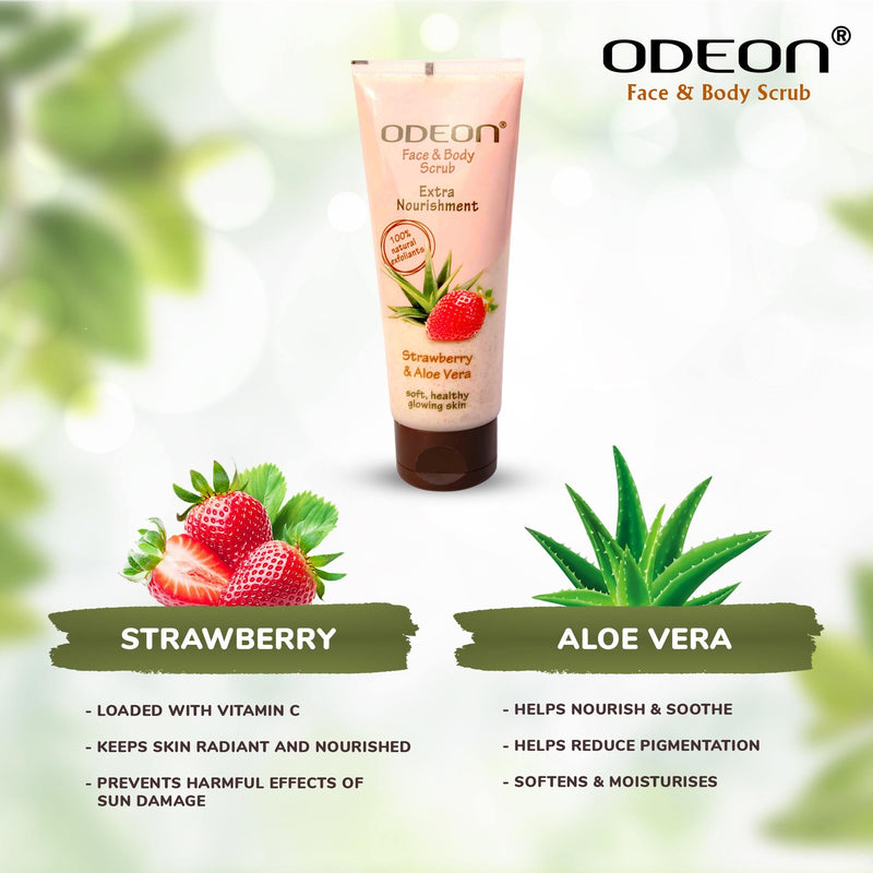 ODEON Strawberry & Aloe Vera Face and Body Scrub Tube+ ODEON Apricot & Almond Face and Body Scrub Tube (100ml each)