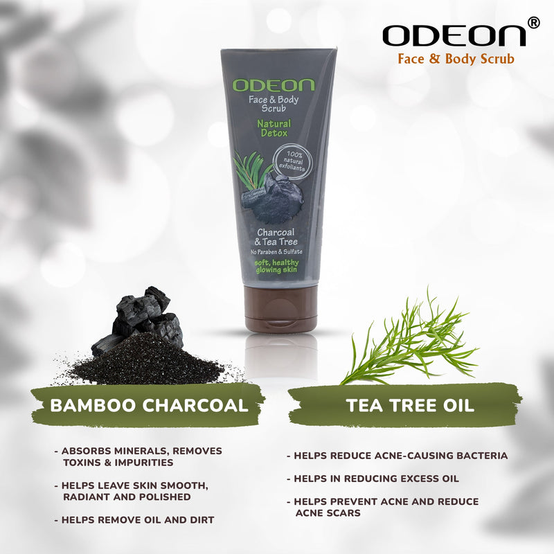 ODEON Coffee & Coconut Face and Body Scrub Tube 100ml + ODEON Charcoal & Tea Tree Face and Body Scrub Tube 100ml
