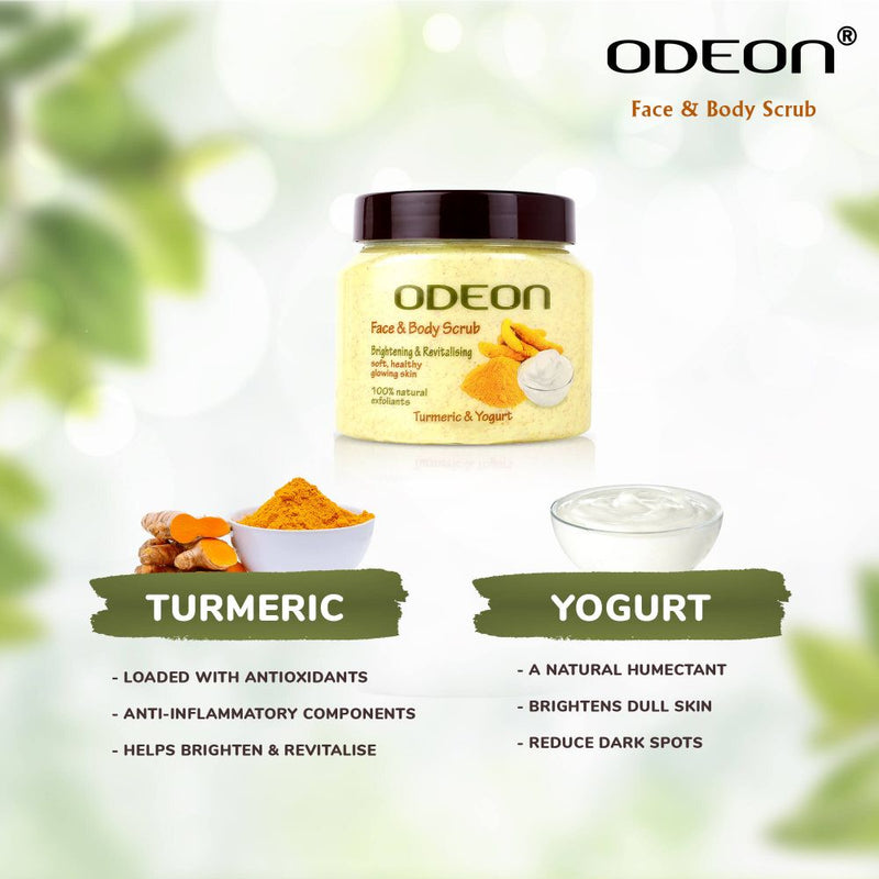 ODEON Turmeric & Yogurt Face and Body Scrub Jar 300ml + Free Neem Face Wash