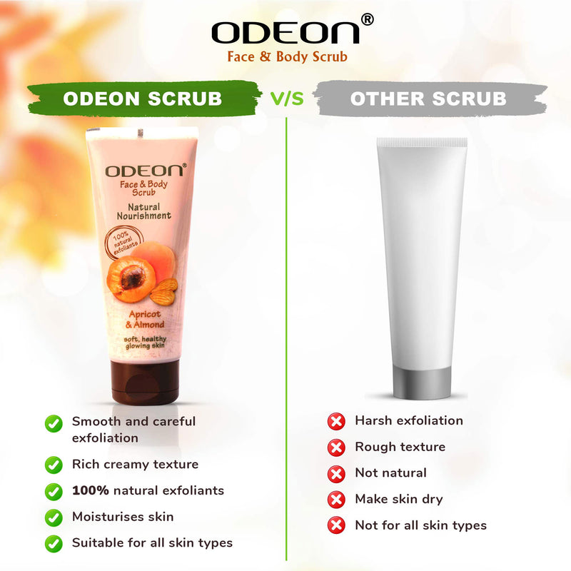 ODEON Strawberry & Aloe Vera Face and Body Scrub Tube+ ODEON Apricot & Almond Face and Body Scrub Tube (100ml each)