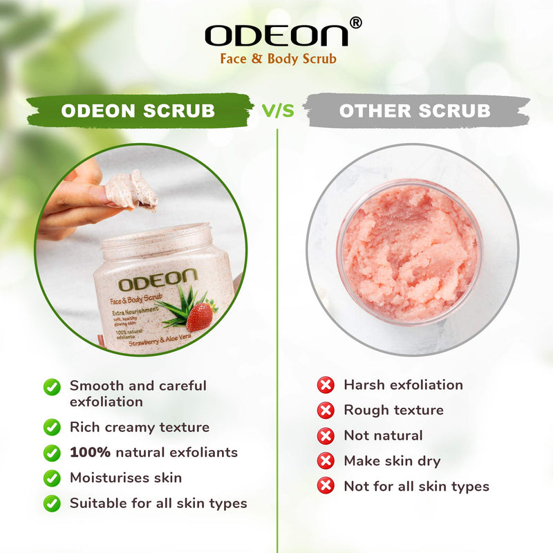 ODEON Strawberry & Aloe Vera Face and Body Scrub Jar 300ml + Free Neem Face Wash